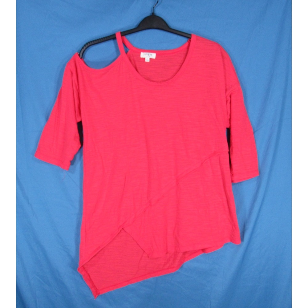 UMGEE Dark Coral SLUB KNIT 3/4 One-Shoulder ASYMMETRICAL HEM Blouse/Tunic Top L